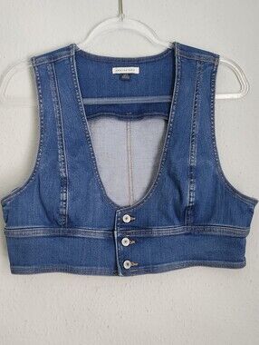 AMERICAN EAGLE Outfitters Blue Denim Crop Button Vest L